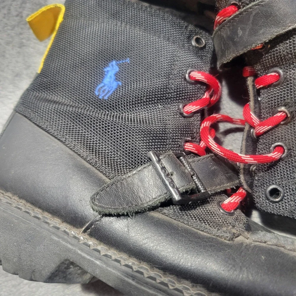 Polo Ralph Lauren Ranger Hi II Boy Size 2 Black Leather Textile Combat Boots Lug